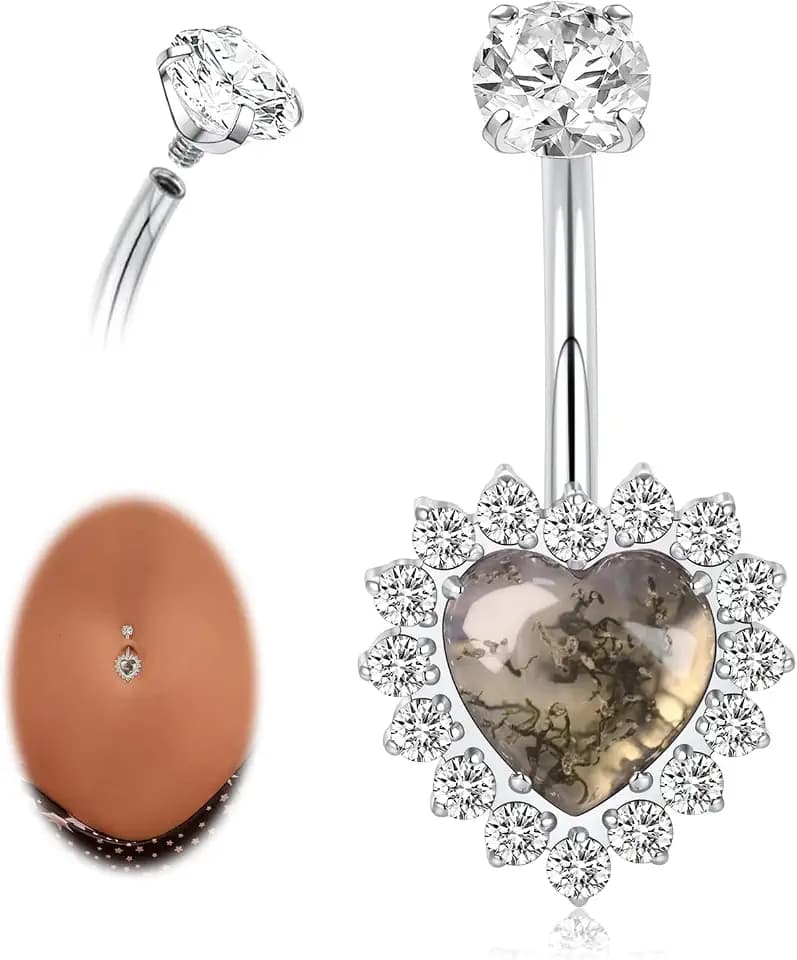 Heart Belly Button Ring G23 Titanium Hypoallergenic Navel Piercing Jewelry
