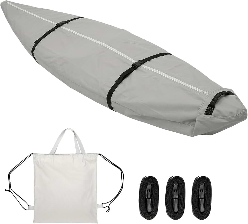 600D Kayak Canoe Cover, Kayak Covers for Outdoor Storage 9-12ft Waterproof UV Tear Fade Resistant with Waterproof Zipper, Indoor Outdoor Use, Fits 9-12ft Kayak, Gray