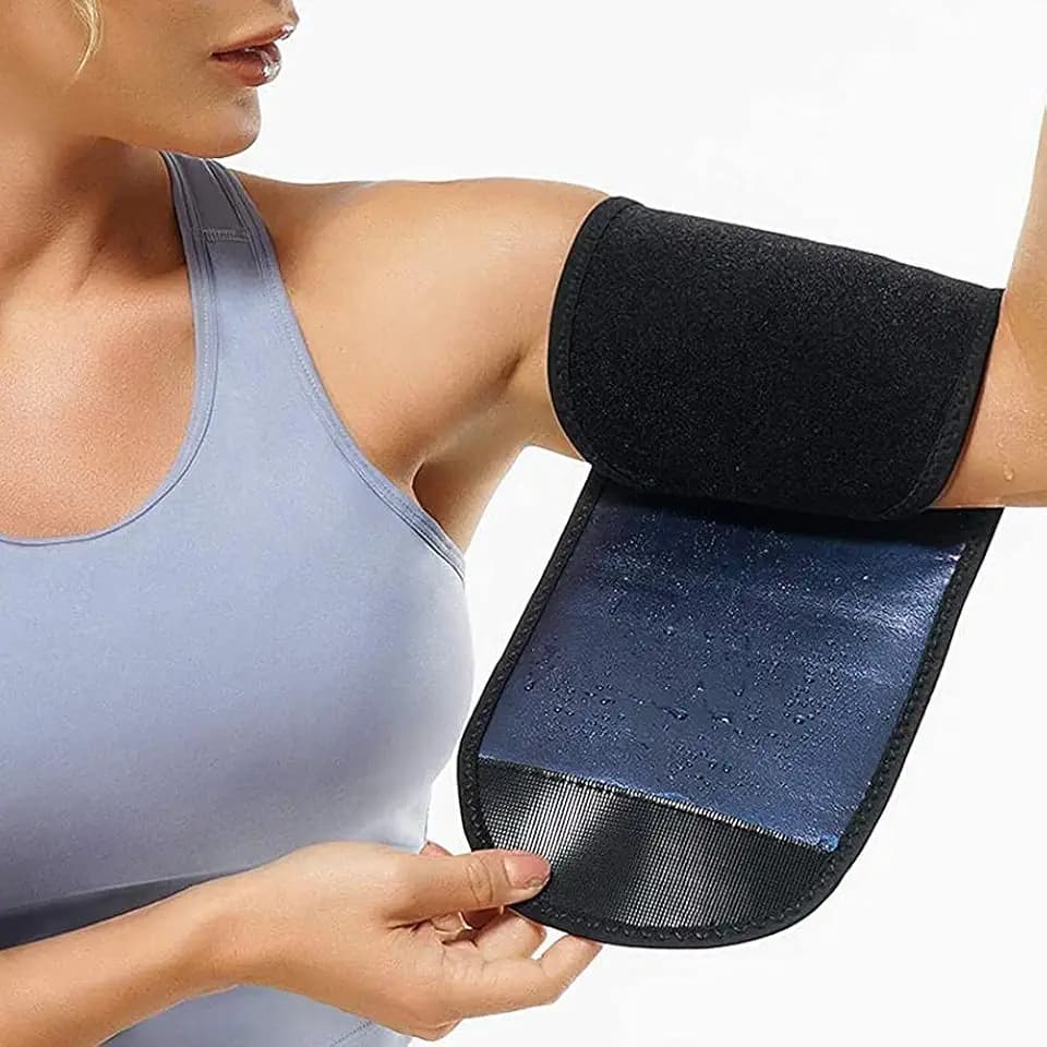 Armschweißbänder, 1 Paar Verstellbare Neopren-Damen-Sauna-Schweißarmbänder, Armtrimmer, Alle Größen für Sporttraining (Blue)