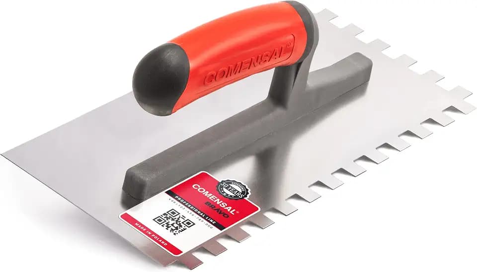 COMENSAL Zahnkelle 10 mm - Profi Edelstahl Glättekelle - Zahnspachtel zum Verlegen von Fliesen - Ergonomisch Griff - Made in EU - 280 x 130 mm