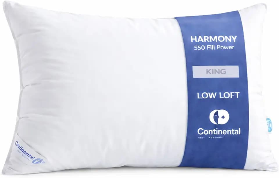 Continental Bedding Harmony White Goose Down Pillow 550 Fill Power Soft Loft 100% Cotton 300 Thread Count Shell King Size 1 Pack Made in USA