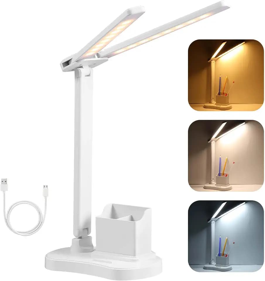 Vinabo LED Schreibtischlampe, 3 Helligkeit 3 Farben Schreibtischlampe, USB Tischlampe zum Lesen Studie Tragbar, Klappbar, Touchscreen, Dimmbar, Für Kinder, Für Schlafzimmer, Nachttisch, Schreibtisch