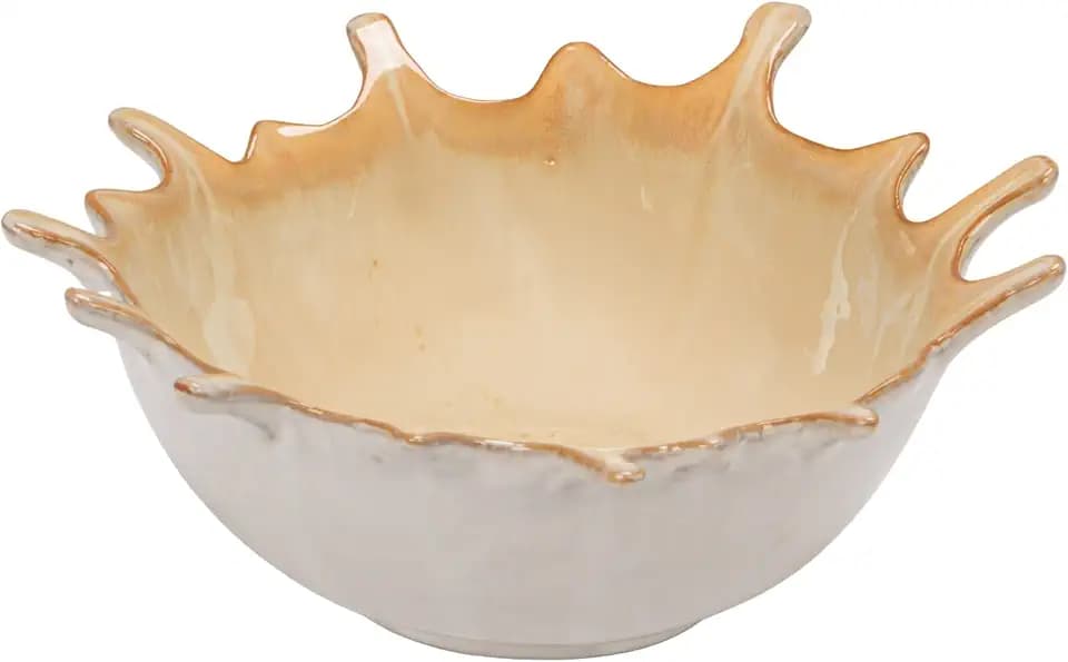 Creative Co-Op Stoneware Sunburst Artisan Bowl with Reactive Glaze, Cream Color