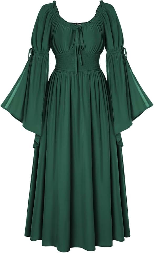 SCARLET DARKNESS Damen Mittelalter Renaissance Langarm Vintage Maxikleid