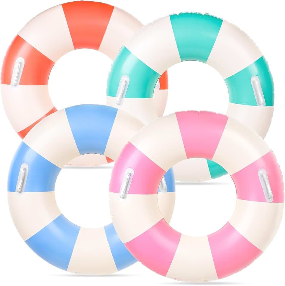FYSUIMU 4Pcs Inflatable Pool Float with Handle, Striped, 4 Classic Colors