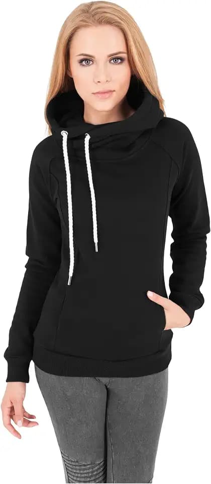 Urban Classics Ladies Raglan High Neck Hoody Frauen Kapuzenpullover schwarz