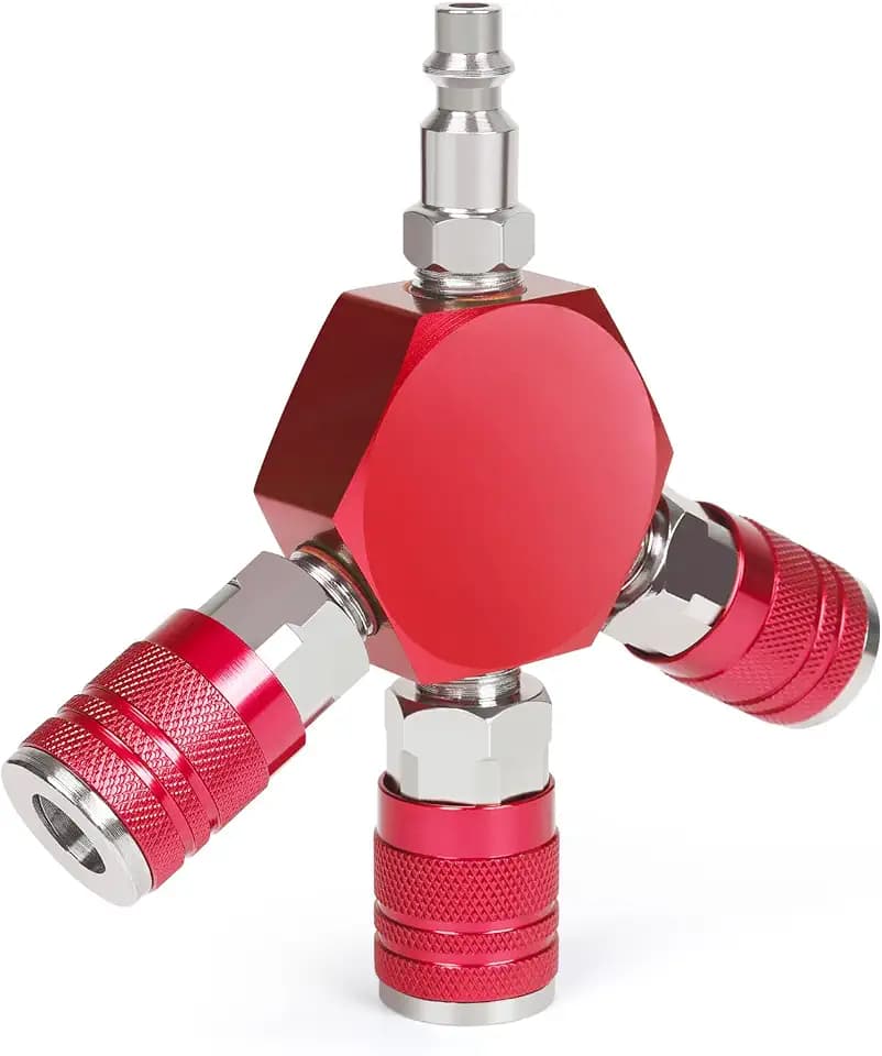 Quick Connect Fittings Air Splitter, 1/4 Inch NPT 3-Way Air Manifold With 3 Pieces Industrial Quick 1/4NPT Couplers And Plug, Hex Style Air Compressor Hose Accessories Connect Fitting