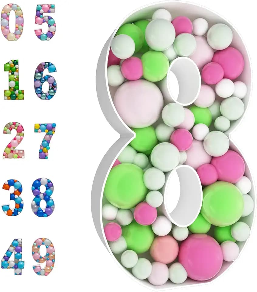 JoyBox Design 3FT Mosaic Balloon Frame Number 8 Marquee Light Up Kit, Pre-Cut Foam Board for Birthday Decoration