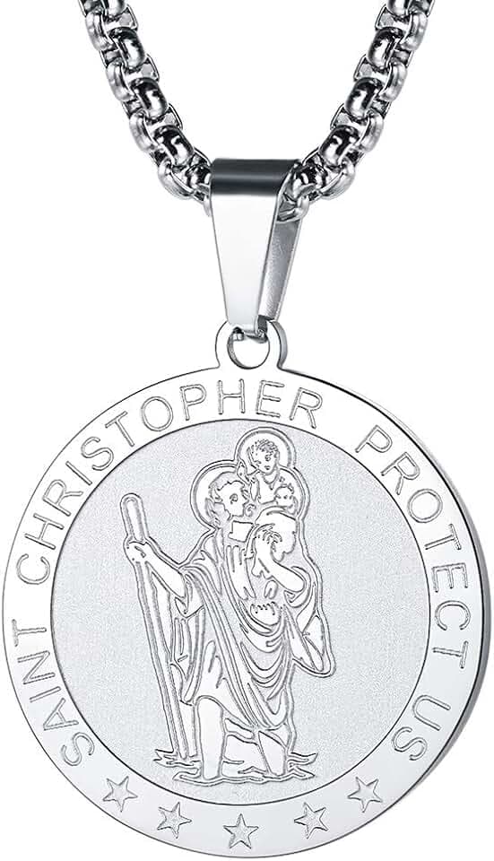 FaithHeart Medaille Heiliger Christophorus Damen Herren Anhänger St. Patrons katholisch religiös Halskette Schutzamulett vergoldet/Schwarz/Edelstahl Schmuck Glücksbringer (Geschenkbox)