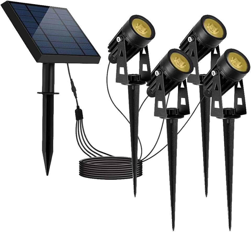 Lumisky Roundy Solarstrahler mit Solarpanel, leistungsstark, warmweiß, 4 in 1, zum Stecken oder Befestigen, ideal für Garten, Terrasse und Einfahrt (H27 cm), 4 Stück