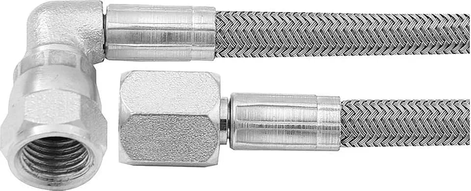 Allstar Performance an Hose Assembly, 18 in Long, 4 an Hose, 4 an Straight Female to 4 an 90 Degree Female, Braided Stainless, PTFE Lined, Each