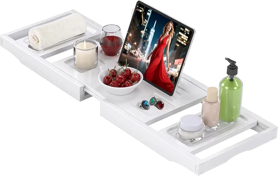 Bathtub Tray Caddy, Bamboo Expandable Bath Tray for Tub