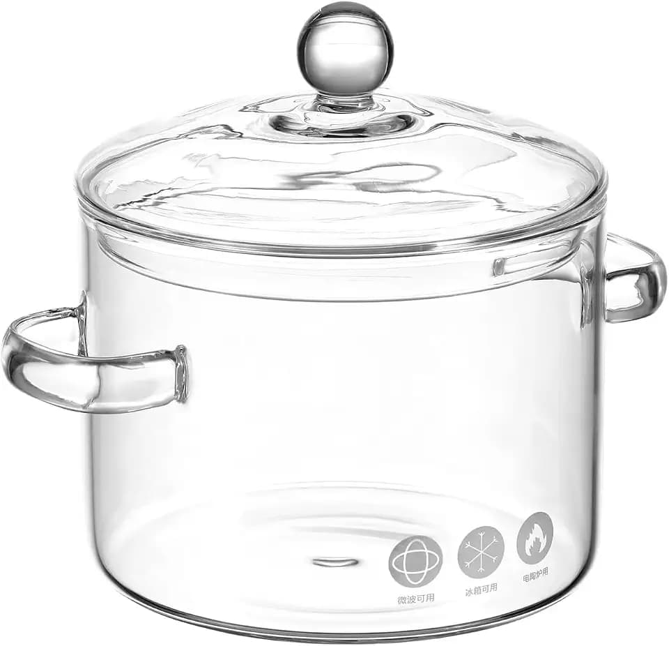 ERINGOGO Hitzebeständiger Suppentopf Aus Borosilikatglas Mit Deckel Und Doppelgriffen 7.87X6.30X5.51 Zoll Transparenter Kochtopf Für Instantnudeln Babynahrung Und Suppen