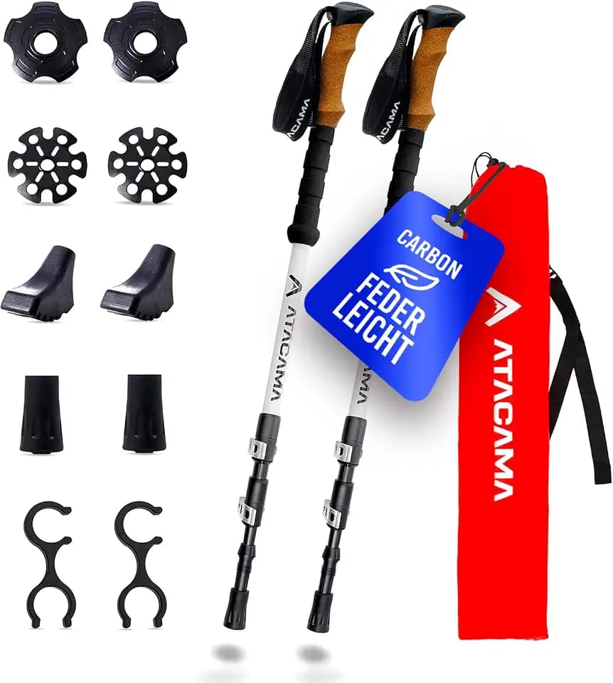 ATACAMA Wanderstöcke verstellbar aus Carbon oder Aluminium mit Korkgriff | Ergonomische Nordic Walking Stöcke für Damen & Herren | Leichte Trekkingstöcke Teleskop für Bergsport und jedes Gelände