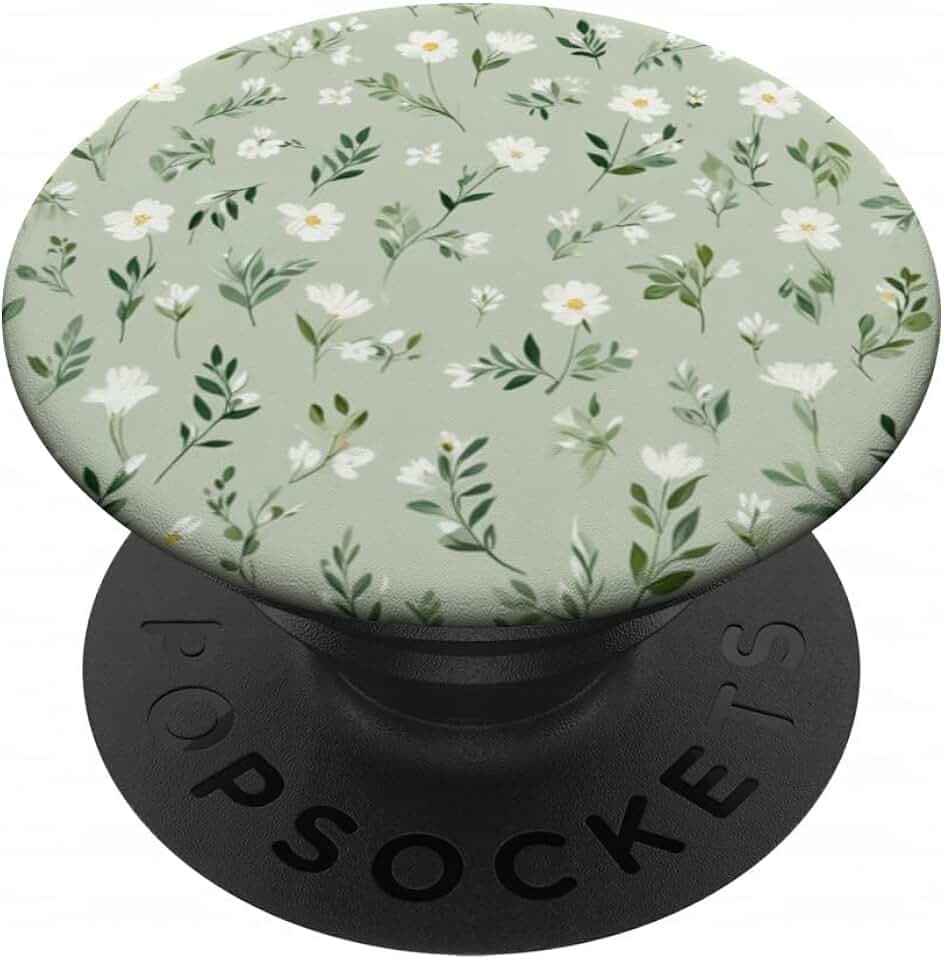 Sage Green White Floral Pattern PopSockets Adhesive PopGrip