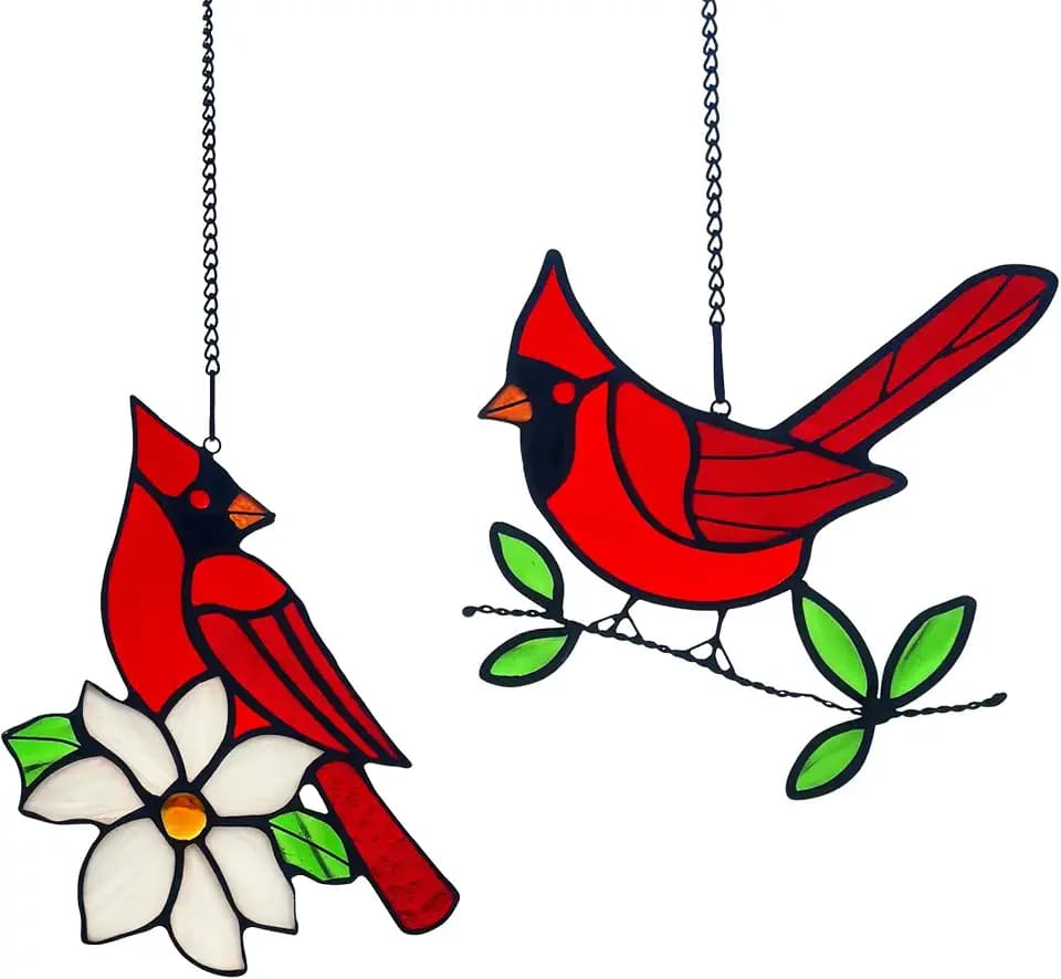 2 Packs Stained Glass Red Cardinal Suncatcher Gifts for Mom, Women