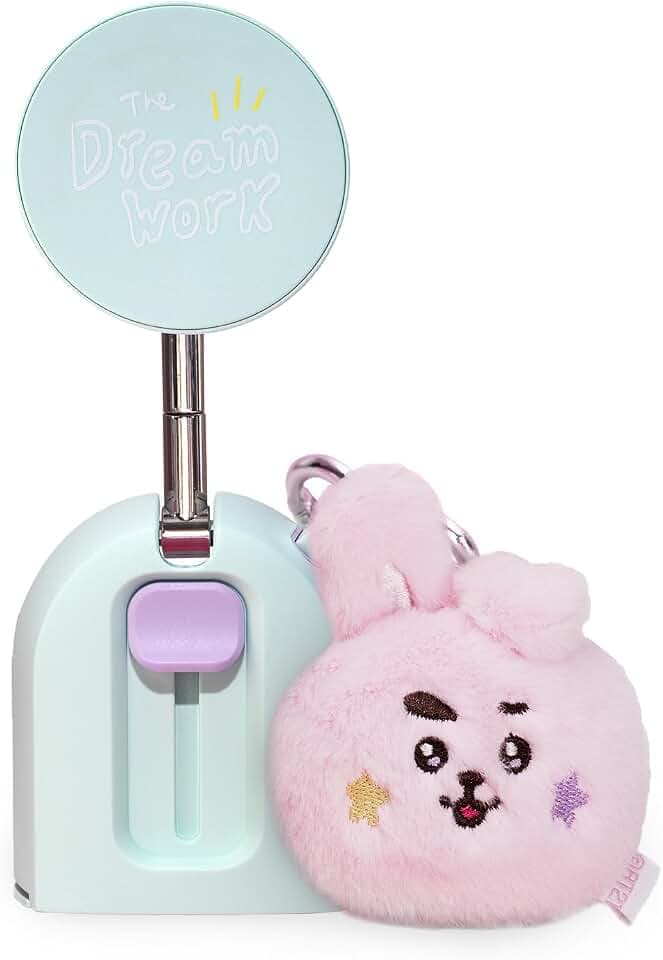 iOttie with BT21 Treker Magnetic Travel Mount, Pastel Foldable Tripod with Plush Keychain, iPhone Mount with Cooky Bag Charm and Mystery Character Card, Essential Content Creation Tool