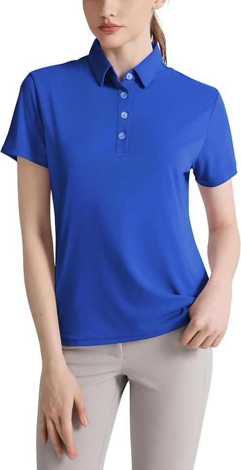 Damen Poloshirt UPF 50+ Kurzarm Polohemd Schnelltrocknend Golf Tennis Shirts Leicht Sport T-Shirts Sommer Meliert Tops Fitness Laufshirts mit 1/4 Knopfleiste
