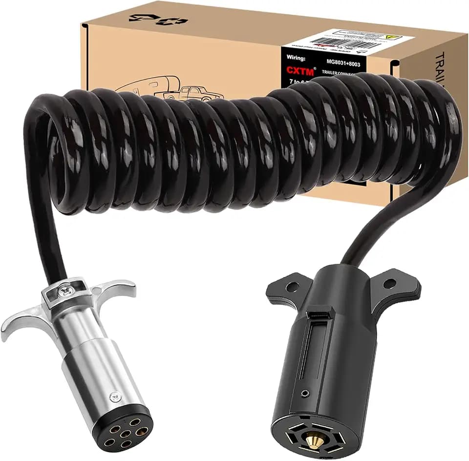 7-Way to 6-Way Trailer Adapter with 5ft Coiled Wiring Harness Cable