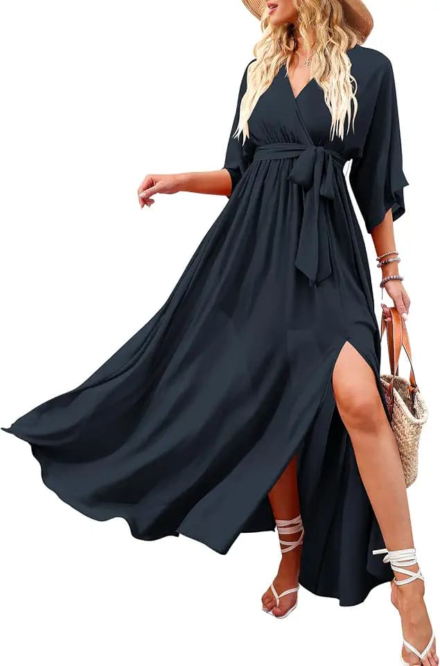 ANRABESS Womens Boho Floral Wedding Guest Maxi Dress