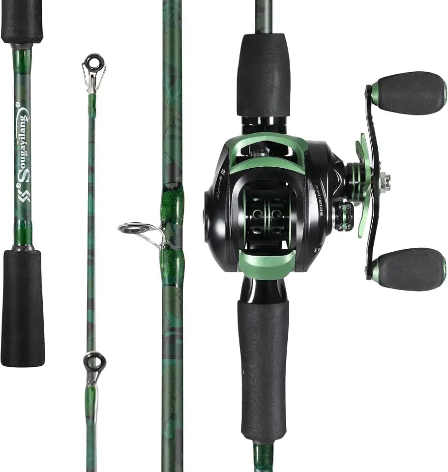 Sougayilang Fiberglass Baitcasting Rod Combo - Two-Piece Medium-Action Rod with Smooth Reel, Sensitive and Durable Combo for Freshwater