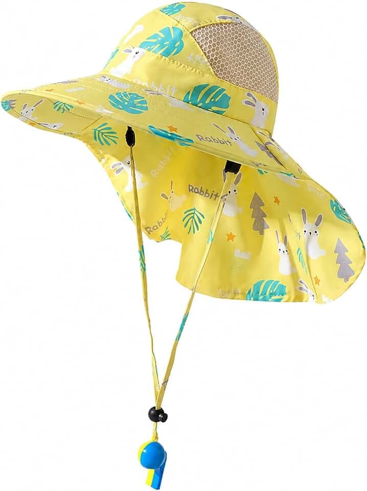 Sonnenhut für Mädchen mit breiter Krempe und Nackenklappe für LSF 50+ Schutz – leichtes, atmungsaktives Polyester-Baumwollgewebe, Netz-Seiteneinsätze, verstellbarer Kinnriemen, ideal für Strand
