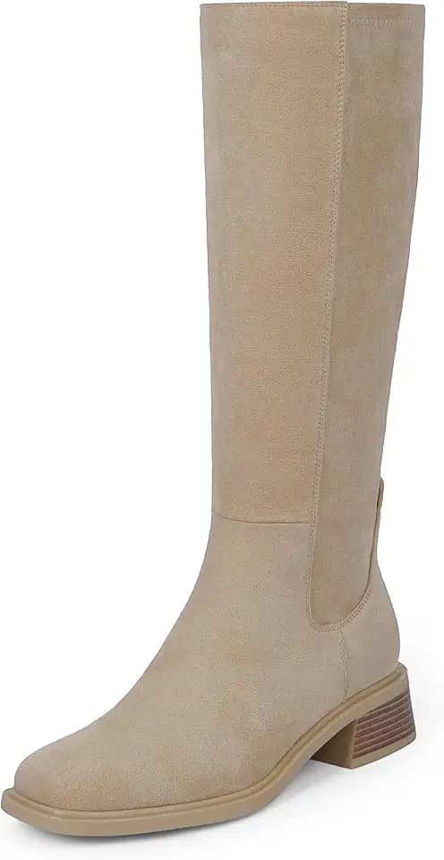 QIY Knee High Boots for Women Low Heel Flat Tall Boots