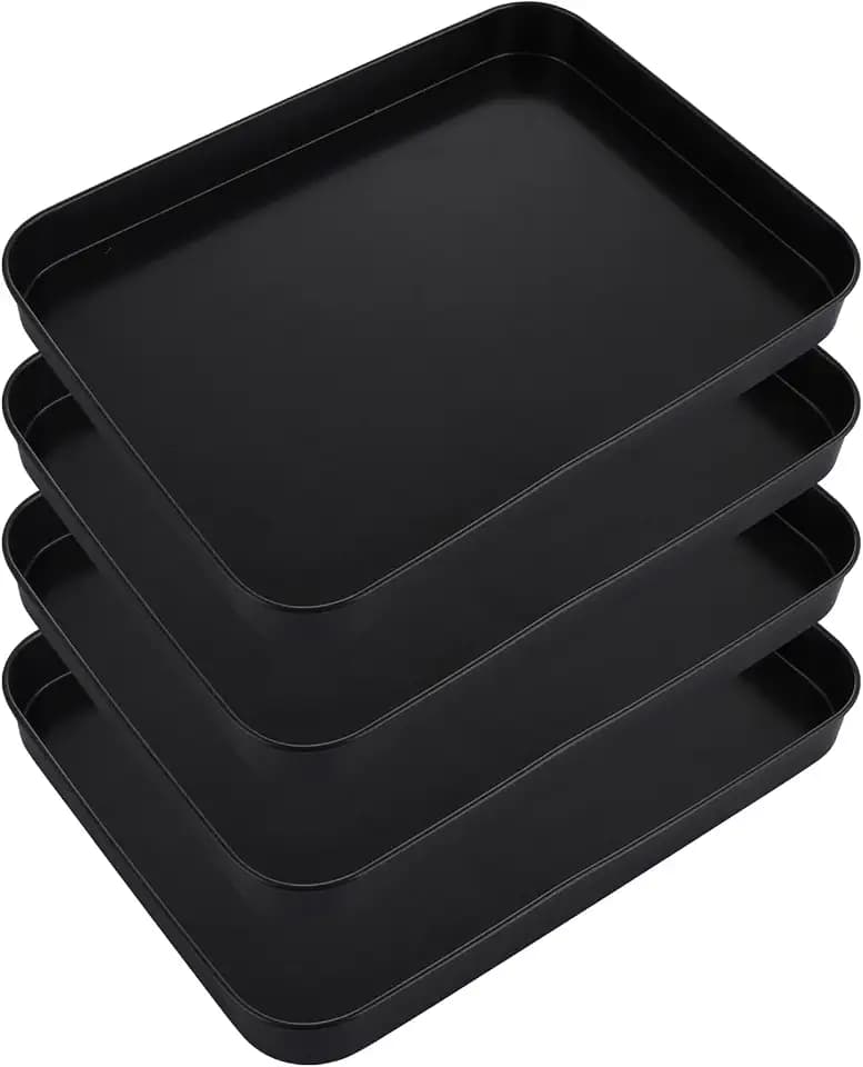 Kleine Backbleche, Backform, Backformen, 25 x 19 x 2,4 cm, Karbonstahl, Backblech, schwarz, antihaftbeschichtet, rechteckig, für Backofen, Küche, Zuhause, spülmaschinenfest, 4 Stück
