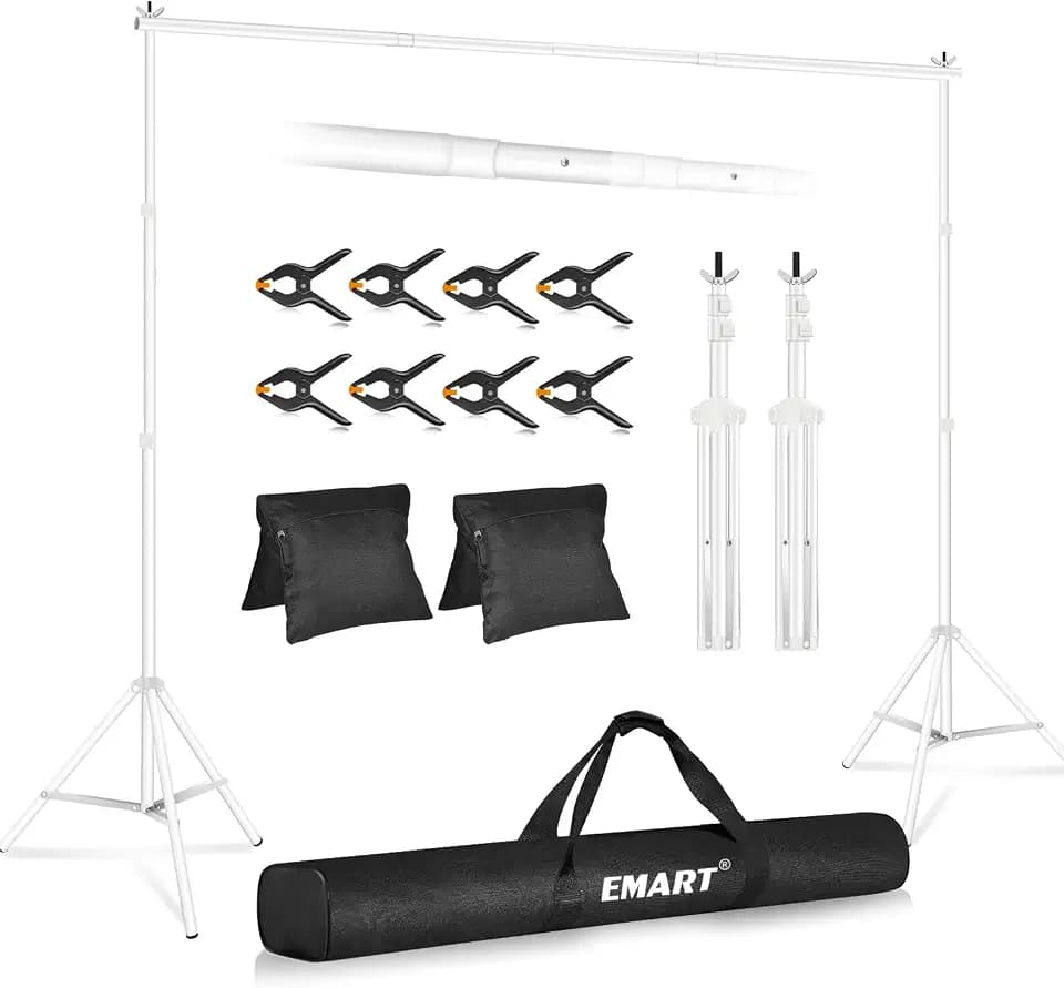 EMART Backdrop Stand 10x8.5FT Adjustable Back Drop Stand for Party -White