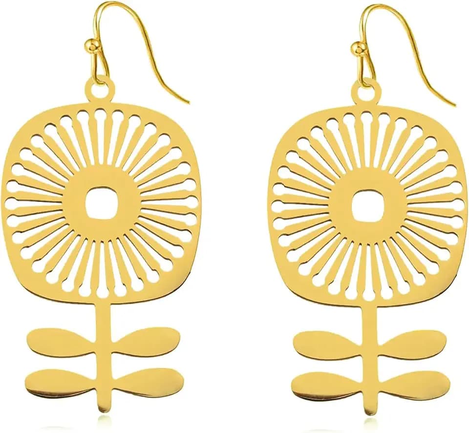 Gold Silver Trendy Boho Scandinavian Flower Moon Dangle Earrings for Women