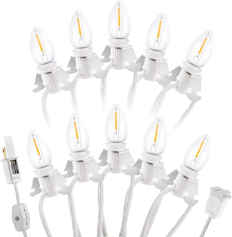 Christmas Village Lights with 10 LED Bulb, C7 Snow Village Light with Clips