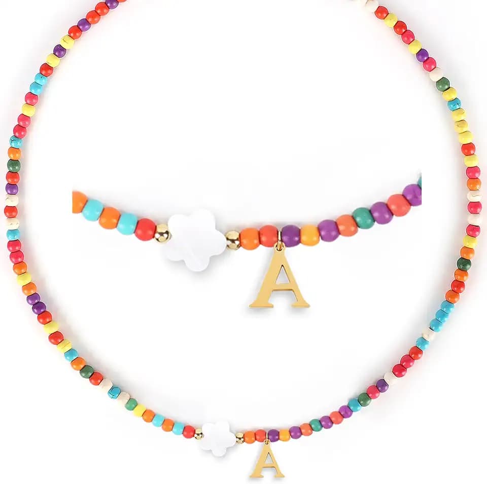 Initial Necklaces for Women Colorful Beaded Bohemian Letter Necklace for Friends Cute Trendy Choker Jewelry for Women Birthday Gifts for Mom Girlfriend