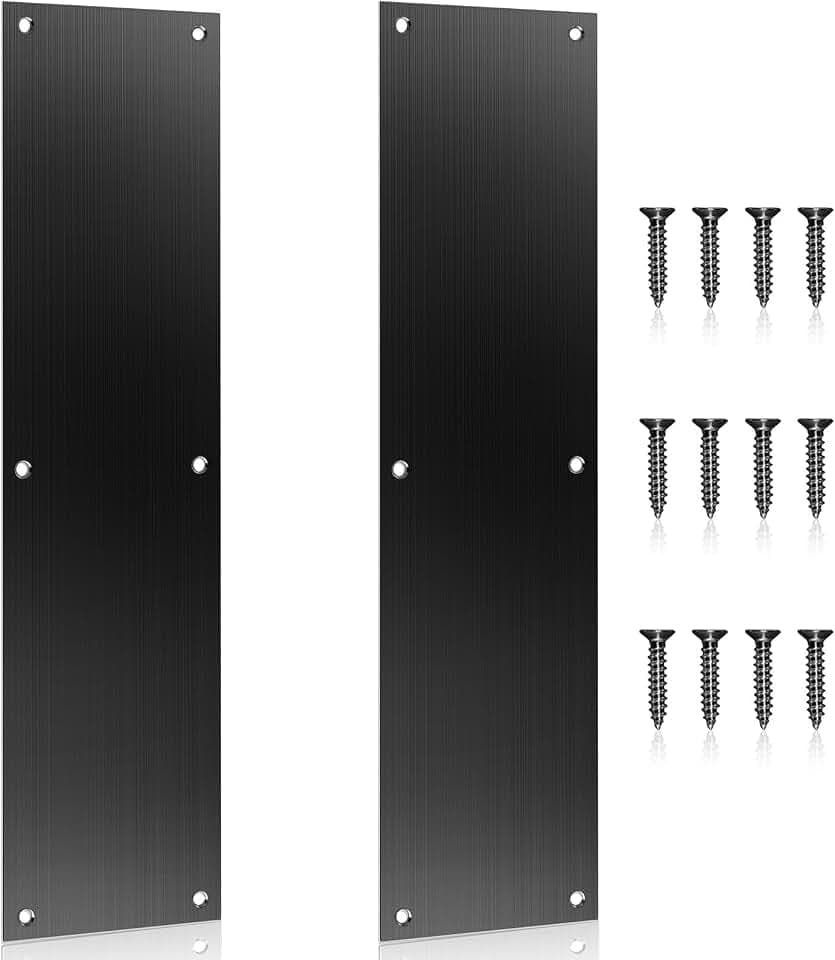 2Pcs Push Door Plate 11.5x3 Stainless Steel Door Push Plate Door Kick Plate,Brushed Doorplate Door Proection Metal Plate with 12 Screws for Door Interior Exterior Accessories(Black)