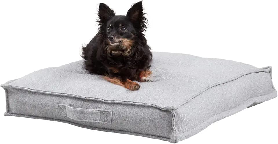 Happy Hounds Milo Square Tufted Pillow Dog Bed, Cement, Small (24" x 24"), 24.0" L x 24.0" W x 5.0" Th