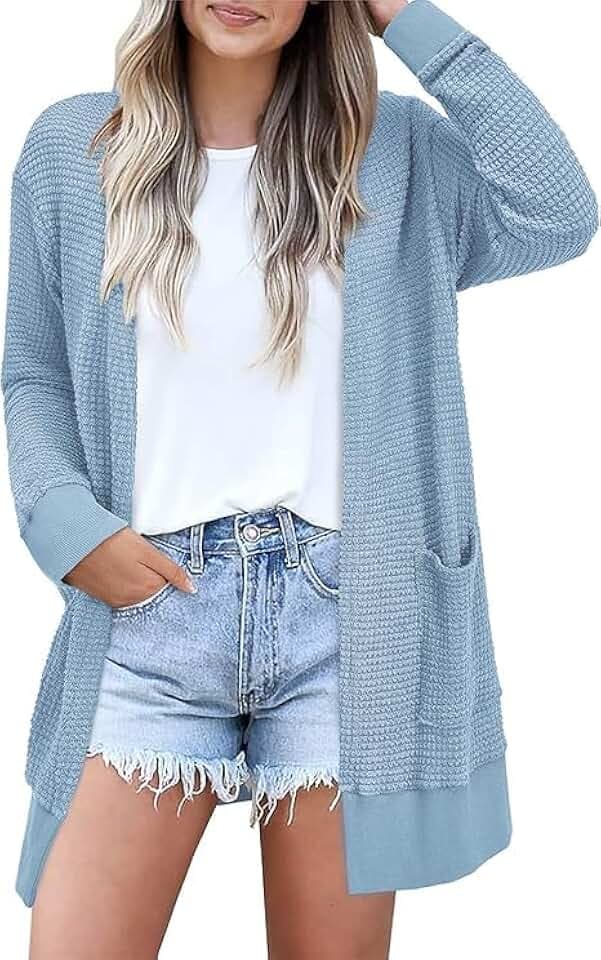 STYLEWORD Strickjacke Damen Langarm Sommer Leichtes Cardigan Open Front Strickpullover mit Taschen