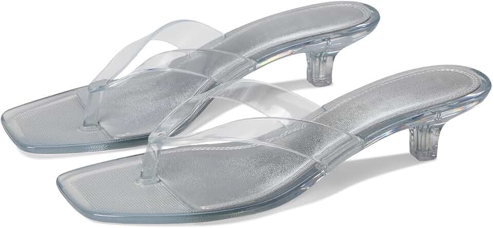 Dsevht Kitten Heels for Women Jelly Square Open Toe Sandals Flip Flop Heel Summer Low Heeled Thong Sandals