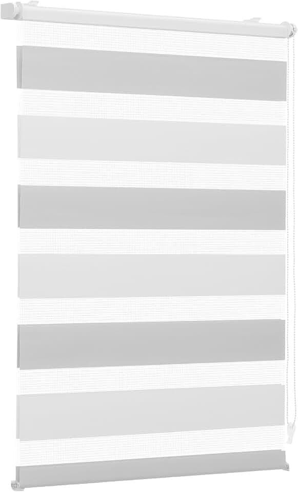 Sekey Doppelrollo Klemmfix ohne Bohren für Fenster, Zweifarbig Doppelrollo 95 cm breit, Duo Rollo Jalousie Sonnenschutz, 95x130cm, Weiß & Hellgrau
