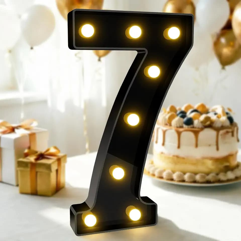 Pooqla 7th Birthday Decorations for Boys, Large Black Light Up Numbers