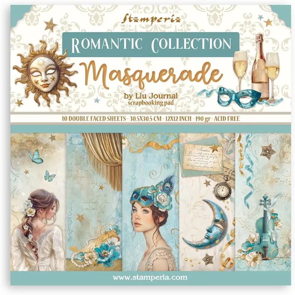 Stamperia - Scrapbook Paper Pad for Scrapbooking, Albums, Card Making, Bullet Journalling and More, Acid Free, Double-Sided, Perfect for Hobbies, Crafts, and Gifting (Masquerade) (30.5 x 30.5cm)