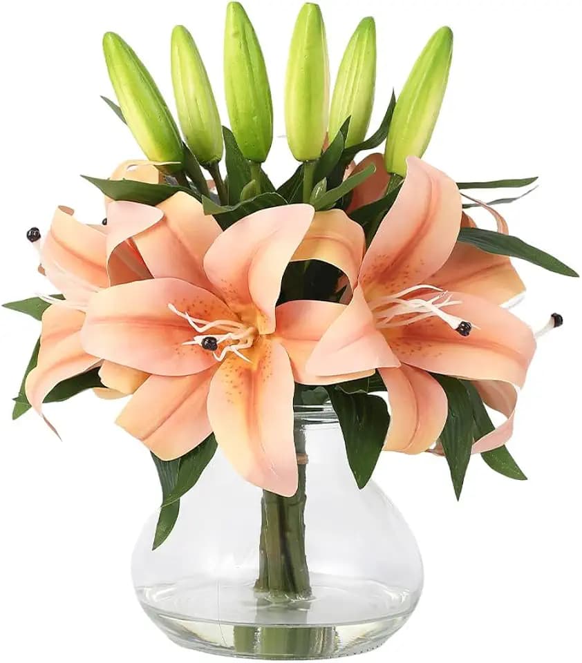 GarveeHome Artificial Lily Flower, Faux Lily Flowers Stems for Vase, Silk Fake Flowers for Home Table Office Wedding Party Decor (Orange)