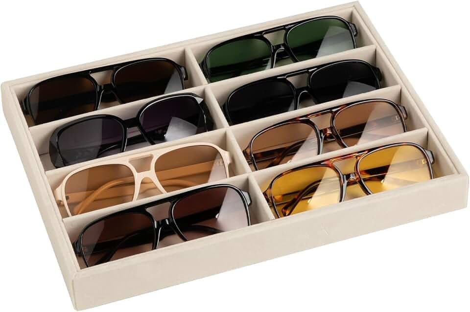 Frebeauty 8-Slot Sunglass Organizer,Velvet Sunglass Holder for Drawer
