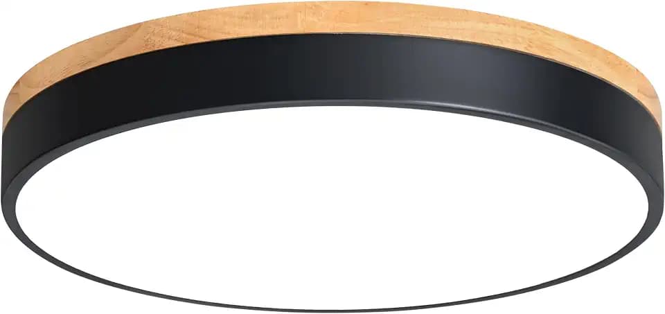 Yiisem Dimmable Wood LED Flush Mount Ceiling Light, Black, 15.8 in