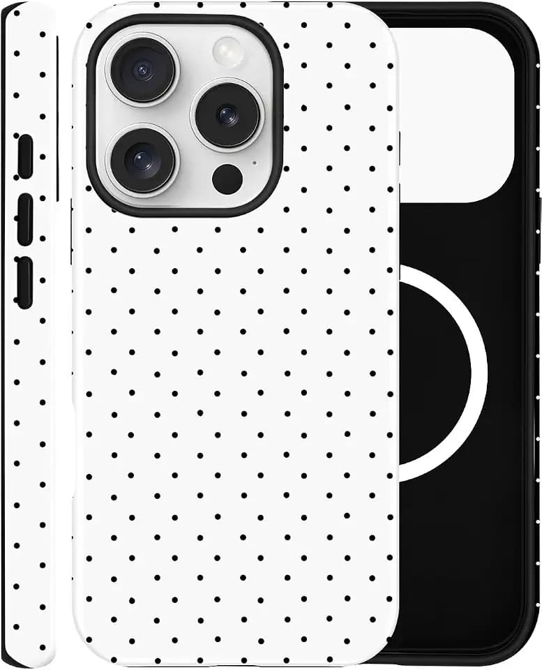 Cute Polka Dot Magnetic Case for iPhone 15 Pro, White