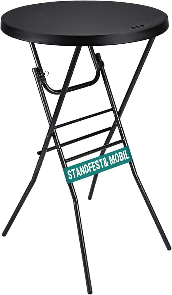 Byliable Stehtisch klappbar Ø 70 cm rund Bartisch Schwarz | Bistrotisch Outdoor hoher Klapptisch in Barhöhe tragbarer Cocktailtisch mit abnehmbaren Beinen für Innen- und Außenbereich