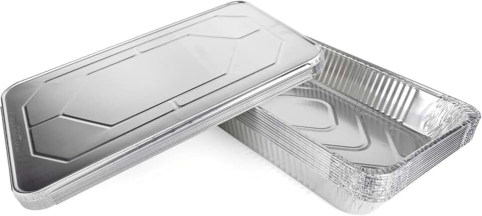 IDL Packaging Full Size Aluminum Steam Table Pans with Lids - Deep, 21" x 13" x 3" (Pack of 10) - Disposable Foil Pan for Catering, Grilling, Roasting, BBQ, Cooking, Baking, Freezing