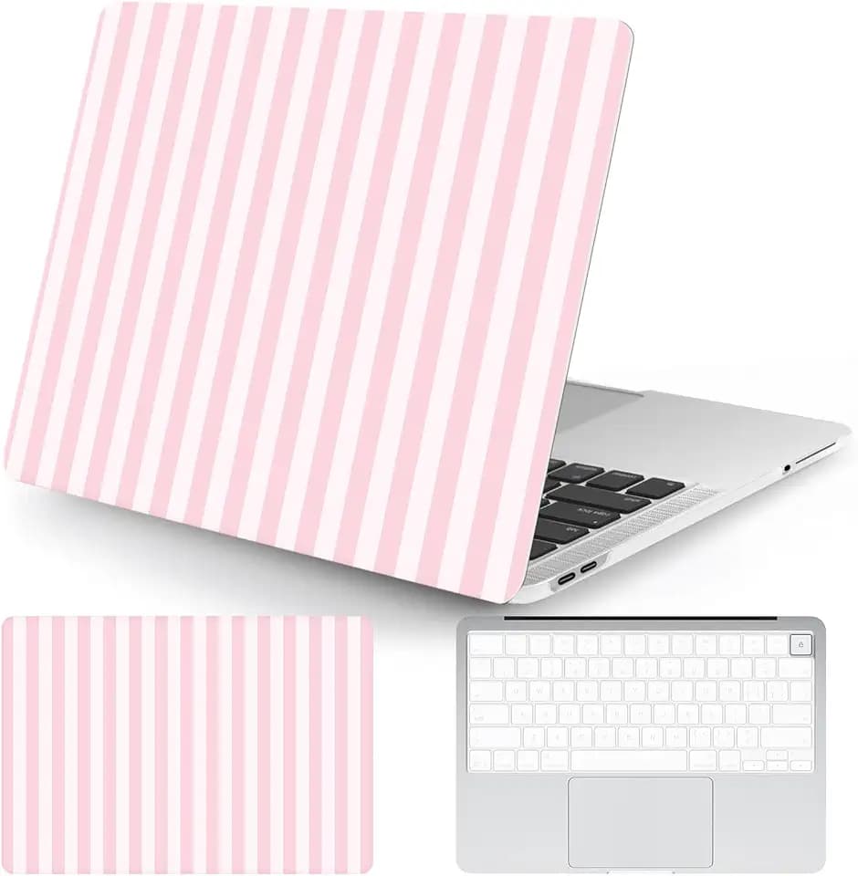 Seorsok Compatible with MacBook Neo 13 inch Case 2026 Release Model A3404 with A18 Pro Chip,Ultra-Slim Striped Plastic Hard Shell Case with Keyboard Cover,Anti-Fingerprints,Pink Stripes