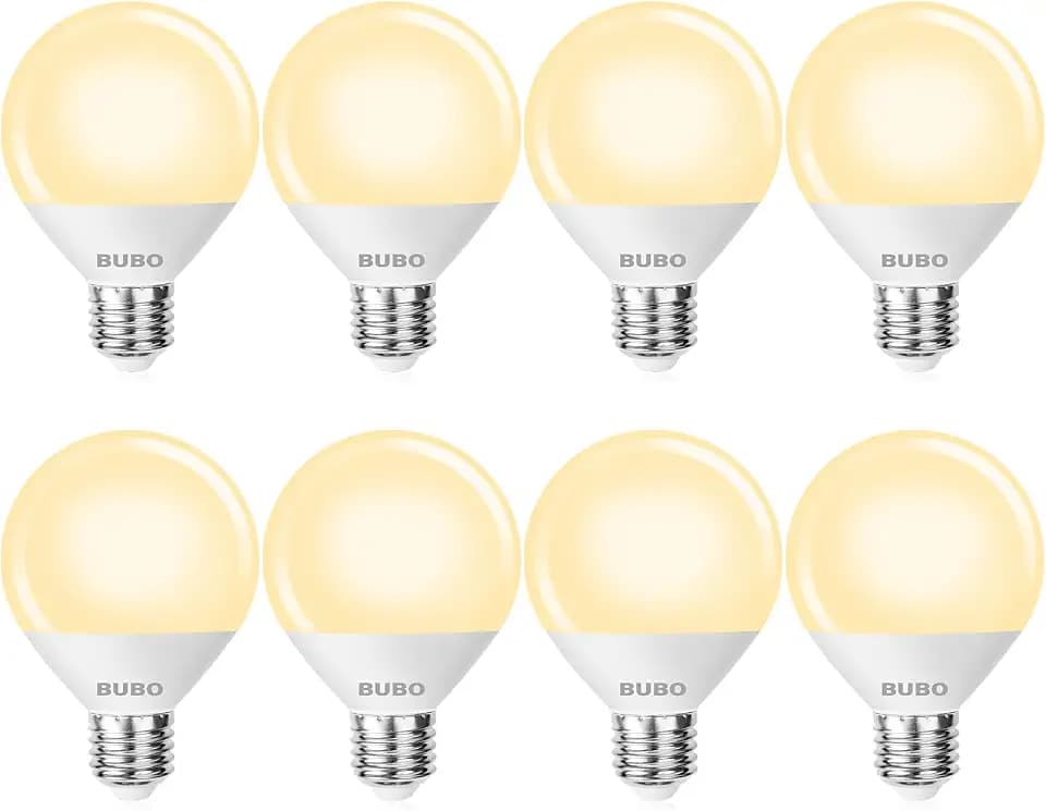 BUBO Globe Light Bulbs 60 Watt Equivalent, Vanity Light Bulbs Soft White 2700K, Bathroom Light Bulbs, Round Light Bulbs, G25 LED Light Bulbs 800 Lumens, E26 Medium Base, 7W, Non-Dimmable, 8 Pack