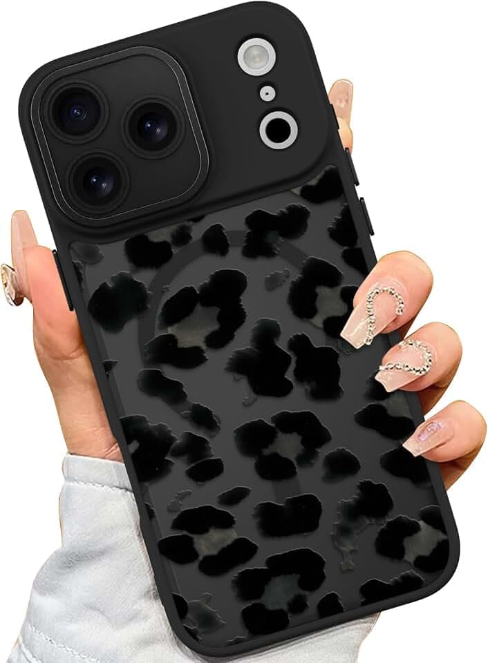 AIGOMARA Magnetic Case for iPhone 18 Pro Max, Leopard Pattern - Black