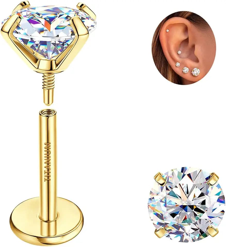 GEMQUEEN Moissanite ＆ G23 Implant Grade Titanium Flat Back Earrings 0.2-3CT