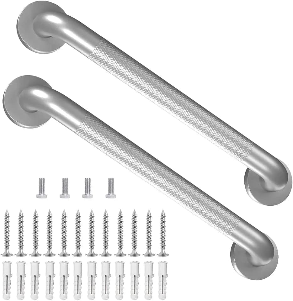 Metal Industrial Stairs Grab Wall Handrail Staircase Steps Indoor Exterior Outdoor Deck Hand Rail Safety Grab Bar Handle for Stairs Bars Wall Elderly Grab Frame Pipe (12 Inch 2 Pack Anti-Slip Silver)